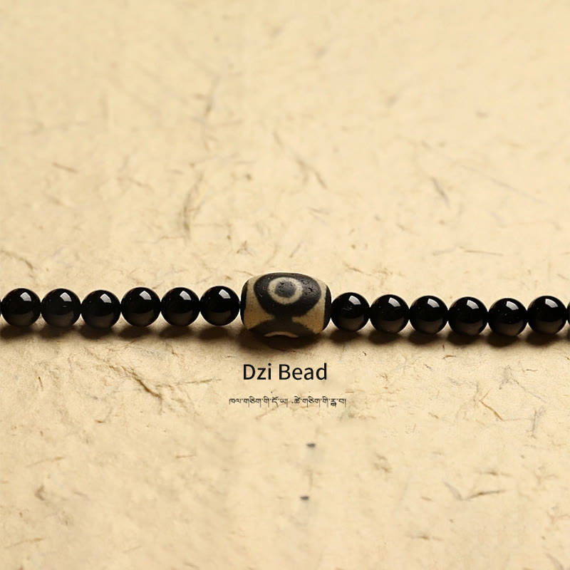 Mythstone Tibetan 108 Mala Beads Black Onyx Three-eyed Dzi Beads Protection Bracelet