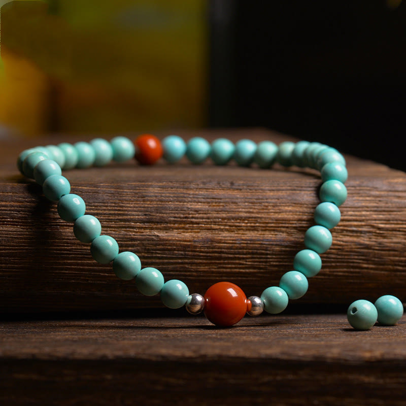 Mythstone Turquoise Red Agate Bead Protection Bracelet