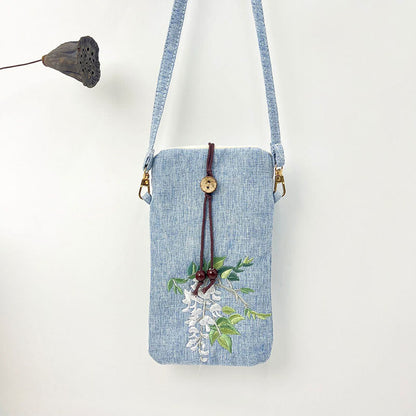 Mythstone Small Embroidered Flowers Crossbody Bag Shoulder Bag Cellphone Bag 11*20cm