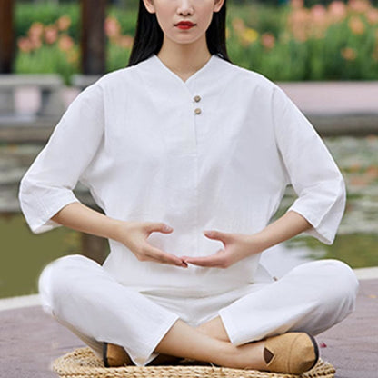 Mythstone 2Pcs Shirt Top Pants Meditation Zen Tai Chi Cotton Linen Clothing Women's Set