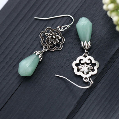 Mythstone Magnolia Flower Jade Water Drop Prosperity Dangle Earrings