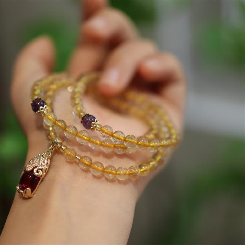 Mythstone Citrine Amethyst PiXiu Prosperity Happiness Protection Bracelet