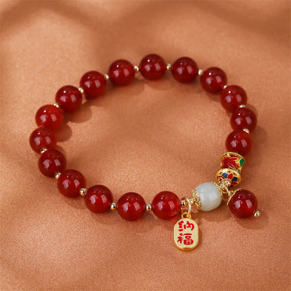 Mythstone Natural Red Agate Jade Confidence Fortune Blessing Charm Bracelet