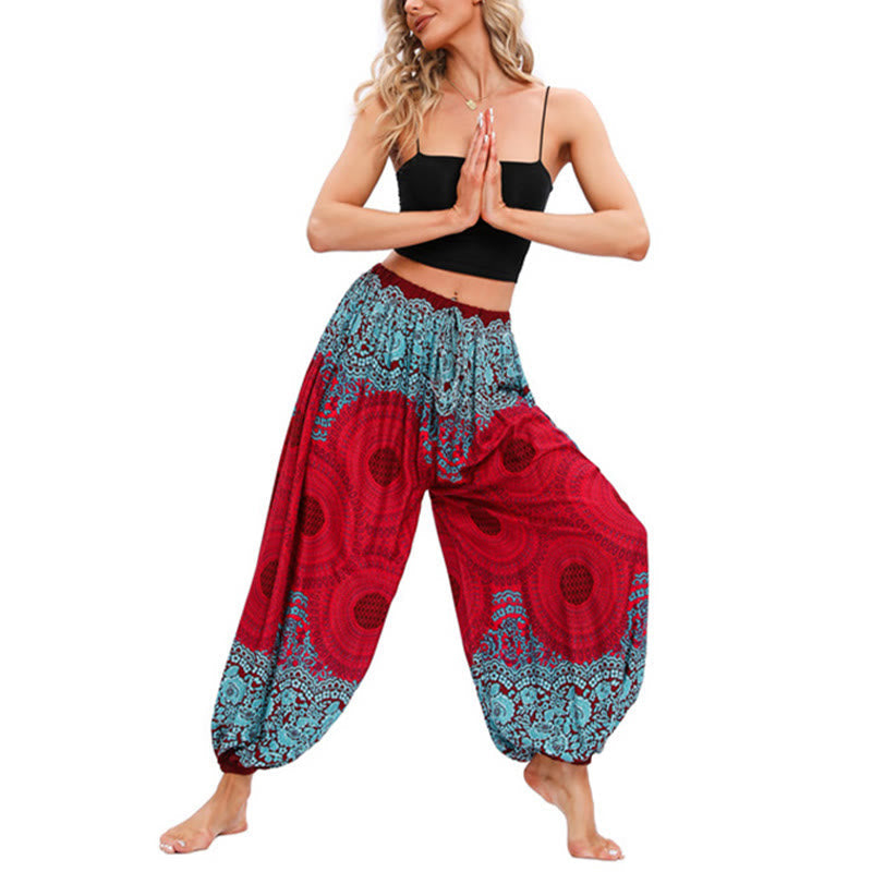 Pantalones de harén con estampado de flores en forma de círculos sueltos Mythstone, pantalones de yoga para mujer 