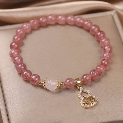 MythStone Strawberry Quartz Gourd Fu Character Charm Positive Bracelet