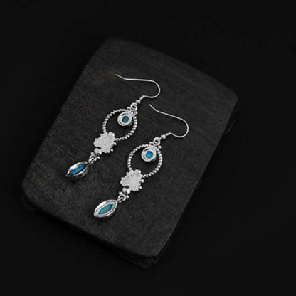 Mythstone 925 Sterling Silver Vintage Turquoise Waterdrop Pattern Balance Drop Dangle Earrings