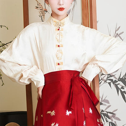 Mythstone Flower Bamboo Embroidery Long Sleeve Shirt Top Chinese Horse Face Skirt Mamianqun Wrapped Skirt Coat