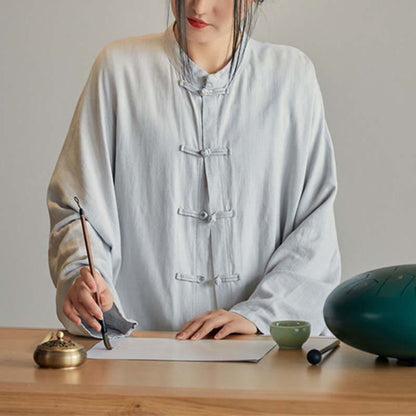 Camisa con diseño de botones de rana de Mythstone, ropa de meditación Zen Tai Chi, chaqueta de lino y algodón 