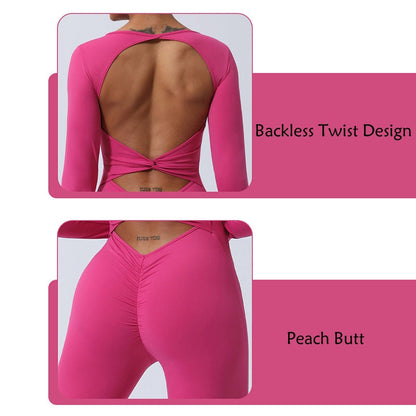 Mythstone Women Long Sleeve Backless Jumpsuit Sports Fitness Yoga Bodysuit