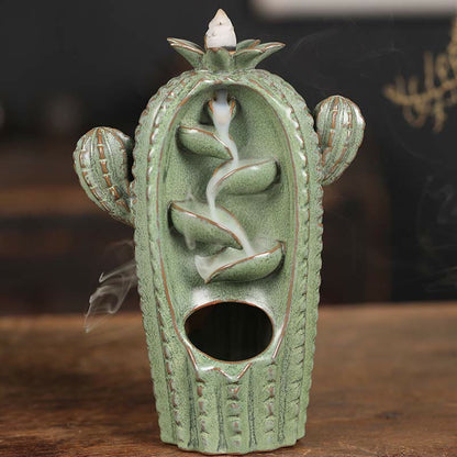 Mythstone Cactus Ceramic Healing Backflow Smoke Fountain Incense Burner