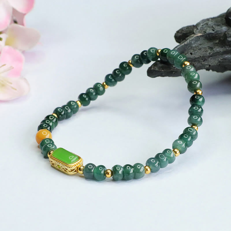 Pulsera de la suerte con topacio y jade verde natural Mythstone