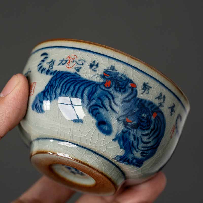 Mythstone Jingdezhen Hand Painted Cute Tiger Ceramic Teacup Kung Fu Tea Cup Bowl 140ml