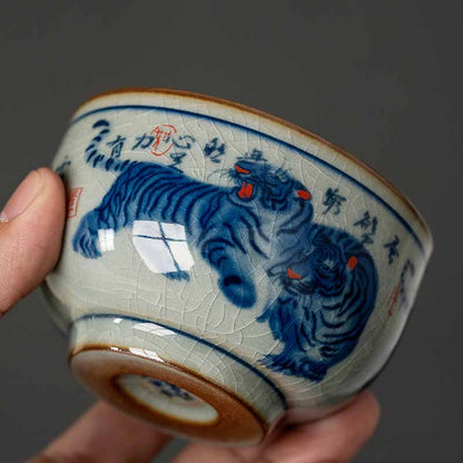 Mythstone Jingdezhen Hand Painted Cute Tiger Ceramic Teacup Kung Fu Tea Cup Bowl 140ml