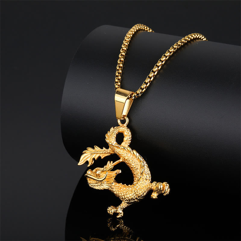 Mythstone Dancing Dragon Pattern Luck Necklace Pendant