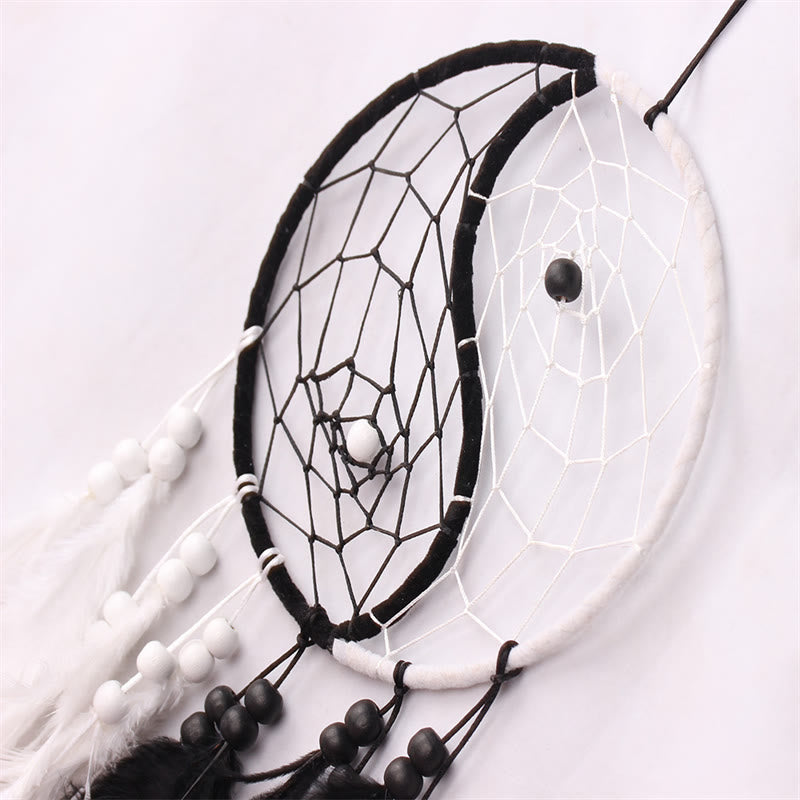 Mythstone Yin Yang  Dream Catcher Circular Net with Feathers Balance Decoration