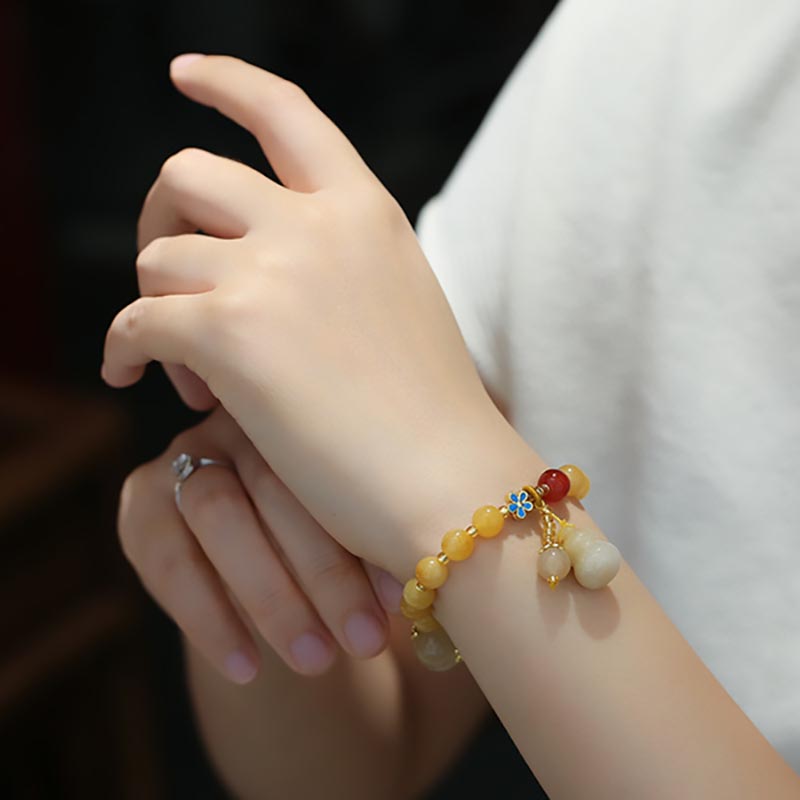 Pulsera de jade con amuleto de calabaza de seda dorada natural Mythstone para la suerte y la riqueza 