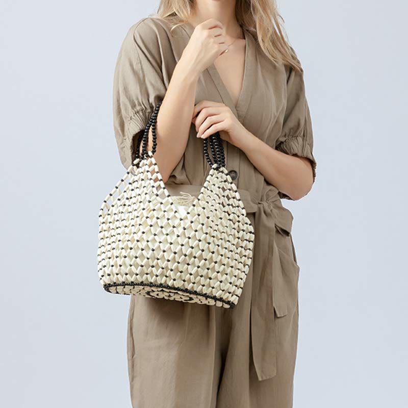 Mythstone Hand-woven Wooden Beads Shoulder Bag Handbags