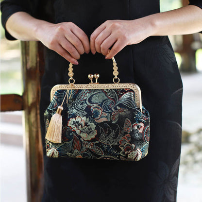 Mythstone Vintage Flower Butterfly Crane Sea Waves Metal Chain Crossbody Bag Shoulder Bag Handbag