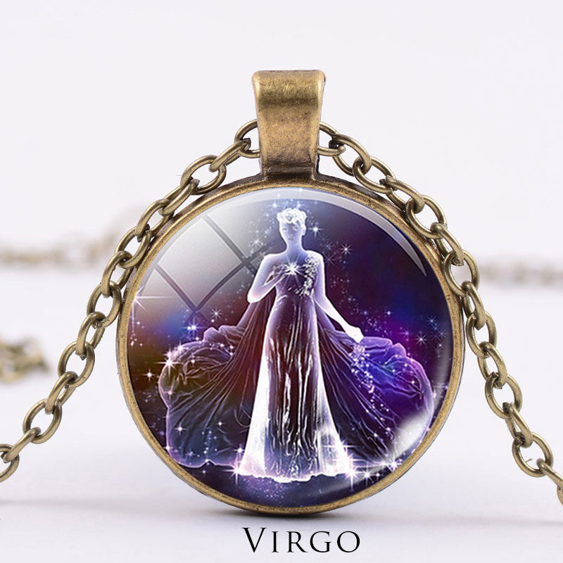 12 Constellations of the Zodiac Moon Starry Sky Protection Blessing Necklace Pendant