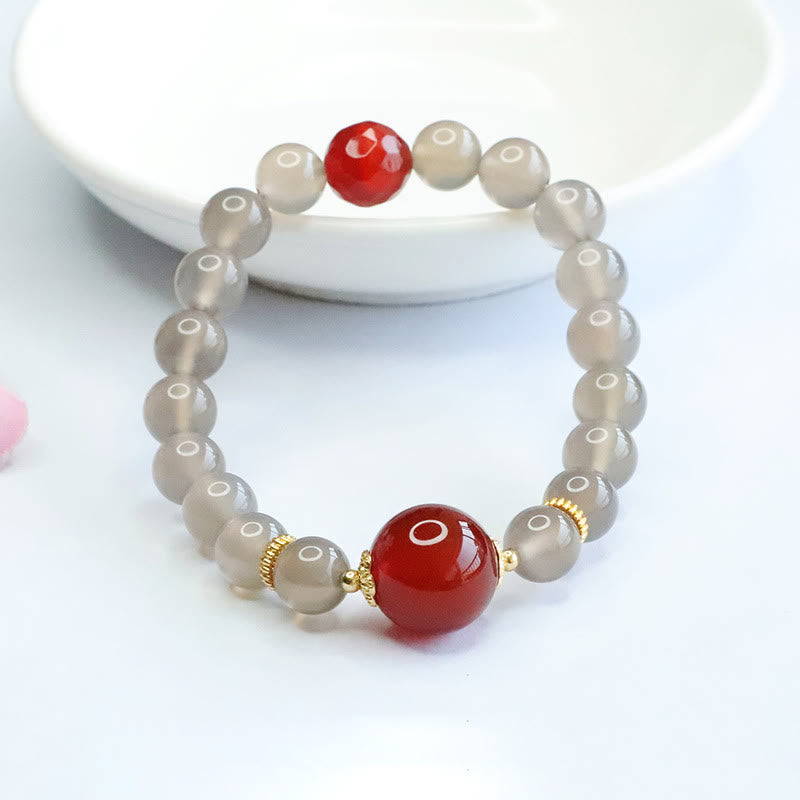 Mythstone Natural Gray Chalcedony Red Agate Harmony Bracelet