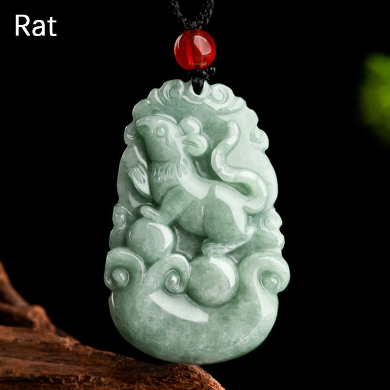 Mythstone Natural Green Jade 12 Chinese Zodiac Luck Prosperity Necklace Pendant