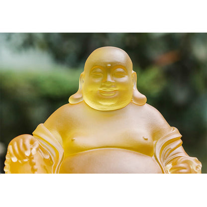 Mythstone Handmade Laughing Buddha Figurine Liuli Crystal Art Piece Wealth Statue Home Decoration