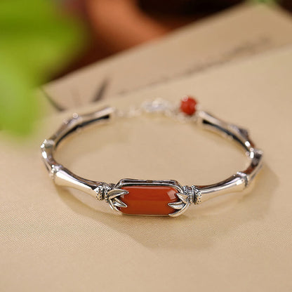 Conjunto de joyería con anillo y pulsera de plata de ley 925 con diseño de bambú y ágata roja de Mythstone 