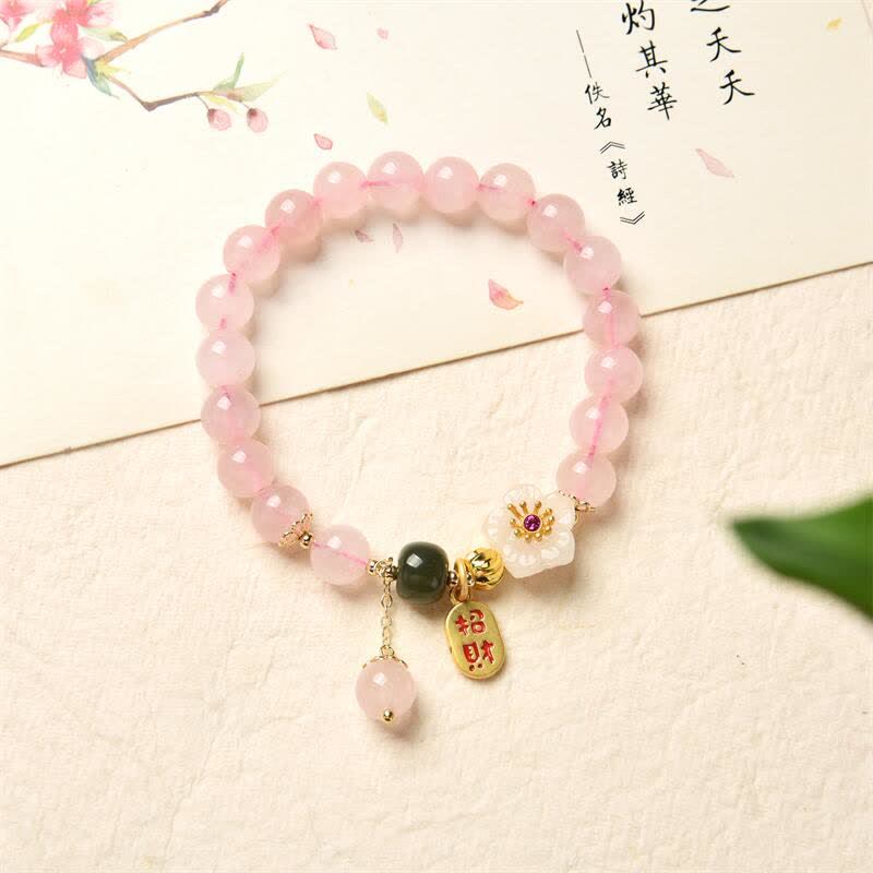 Pulsera de amor cálido con flor de jade de cristal rosa natural Mythstone 