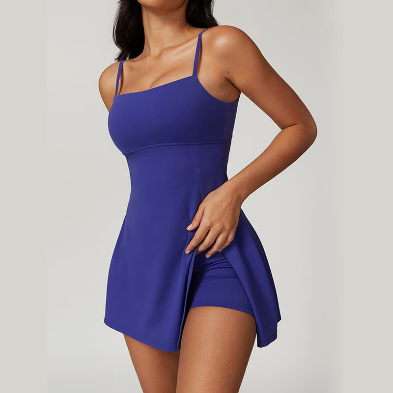 Vestido deportivo para mujer Mythstone de color liso, sin espalda, para tenis y yoga 