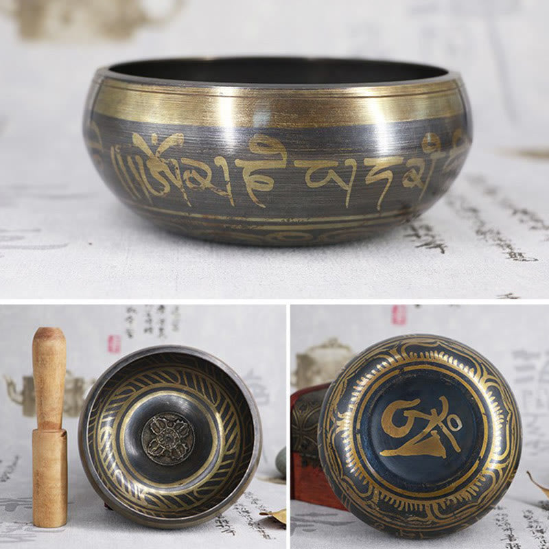 Mythstone Tibetan Meditation Bowl for Healing and Mindfulness Om Mani Padme Hum Singing Bowl