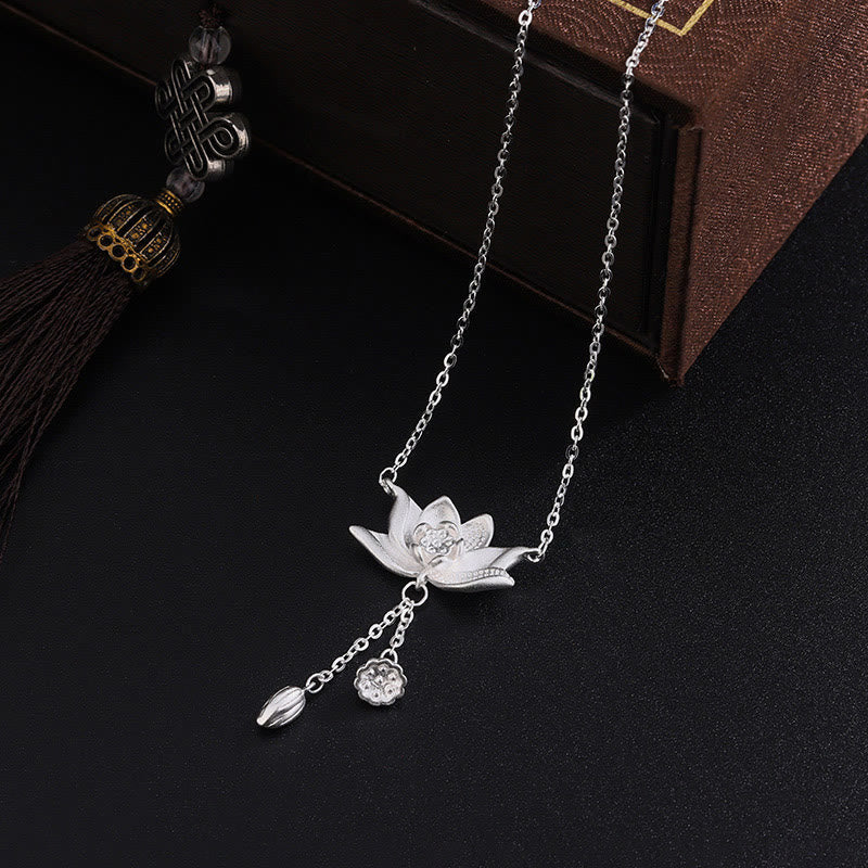 Mythstone 999 Sterling Silver Lotus Flower Pod Carved Enlightenment Necklace Pendant