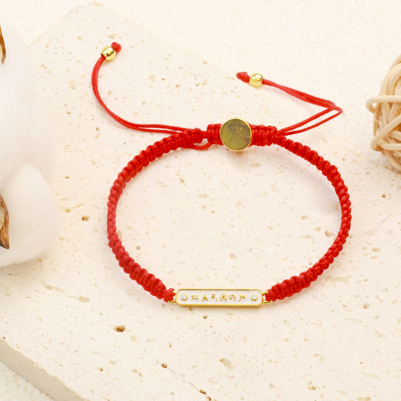 Tibetan Handmade Om Mani Padme Hum Peace Red String Bracelet