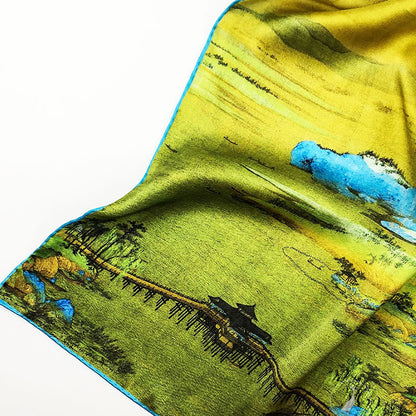 Mythstone A Panorama of Rivers and Mountains 100% Mulberry Silk Scarf Premium Grade 6A Silk Shawl