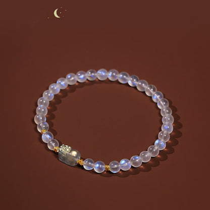 Mythstone 925 Sterling Silver Plated Gold Natural Moonstone PiXiu Healing Bracelet