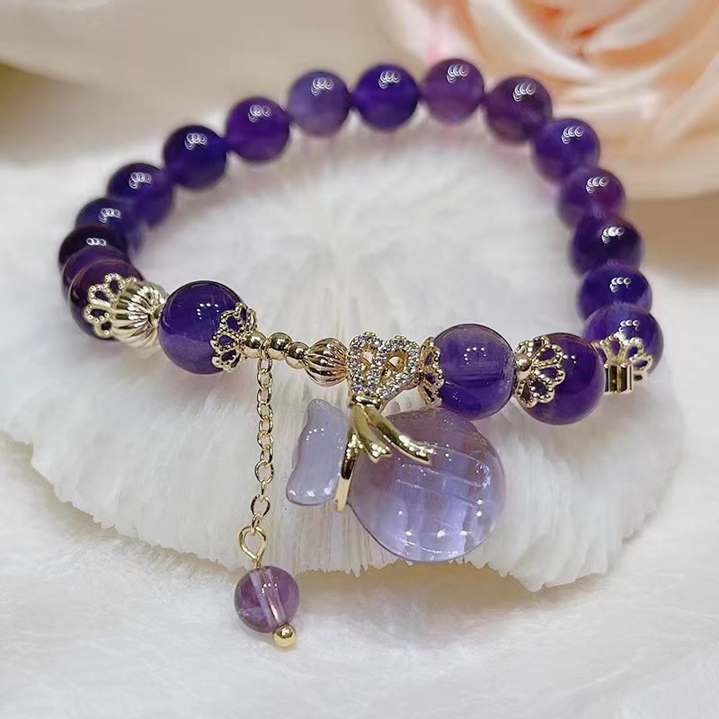 Mythstone Natural Amethyst Crystal Money Bag Charm Positive Bracelet