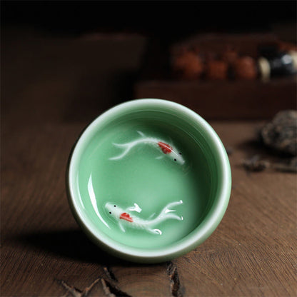 Mythstone Colorful Koi Fish Ceramic Teacup Kung Fu Tea Cup Bowl