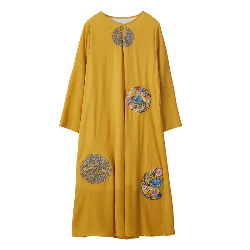 Vestido midi de manga larga con bordado Mythstone para meditación espiritual y zen