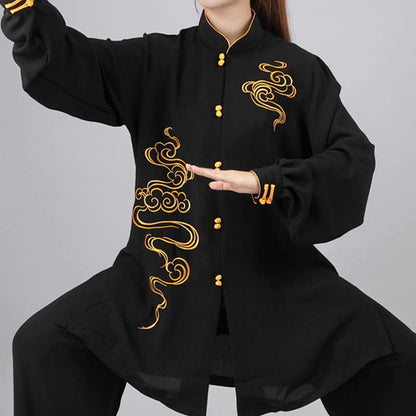 Mythstone Auspicious Clouds Embroidery Meditation Prayer Spiritual Zen Tai Chi Qigong Practice Unisex Clothing Set