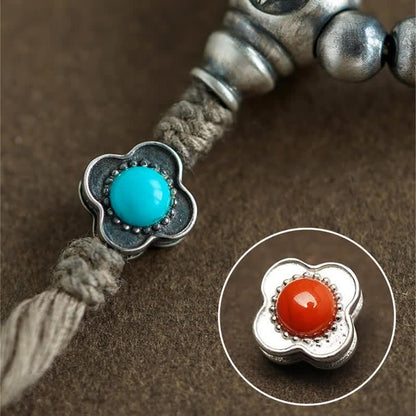 Mythstone 108 Mala Beads 925 Sterling Silver Red Agate Turquoise Confidence Charm Bracelet