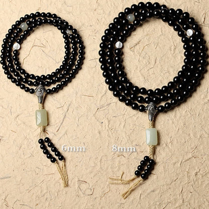 MythStone Tibetan Black Onyx Hetian Jade 108 Mala Beads Fortune Bracelet