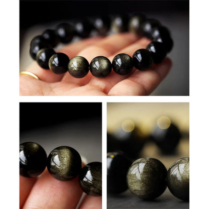 Mythstone 925 Sterling Silver Chinese Zodiac Natal Buddha Natural Gold Sheen Obsidian Amber Wealth Protection Bracelet