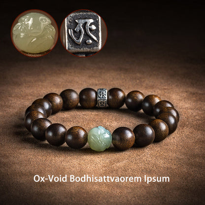 Pulsera de plata de ley 925 con jade de agar y buda de Kalimantan con el zodíaco chino Mythstone