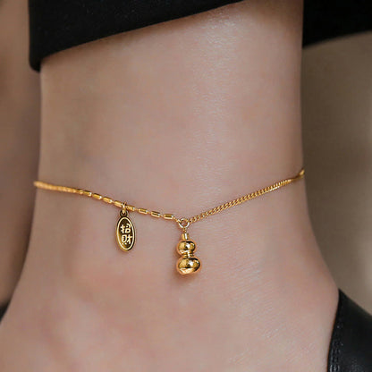 Mythstone 18k Gold Lucky Gourd Design Wealth Buckle Anklet