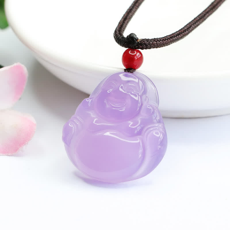 Mythstone Laughing Buddha Purple Jade Happiness Necklace Pendant