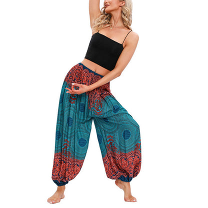 Pantalones de harén con estampado de flores en forma de círculos sueltos Mythstone, pantalones de yoga para mujer 