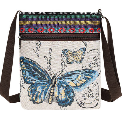 Mythstone Elephant Butterfly Embroidered Canvas Tote Bag Shoulder Bag Crossbody Bag