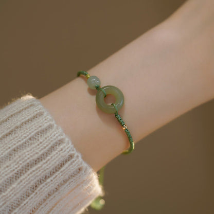 Pulsera de hilo con amuleto de la suerte y la felicidad con hebilla de cuentas de jade de loto Mythstone