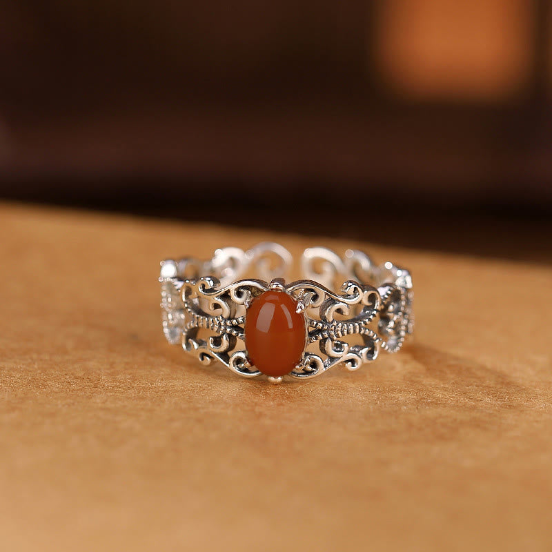 Mythstone 925 Sterling Silver Vintage Red Agate Self-acceptance Calm Ring