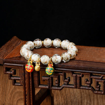 Mythstone Gold Swallowing Beast Family Charm Luminous Fluorescent Liuli Glass Bead Success Bracelet