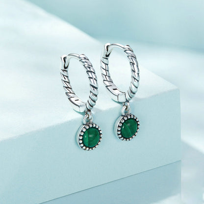 Mythstone 925 Sterling Silver Round Malachite Anti-Anxiety Drop Earrings